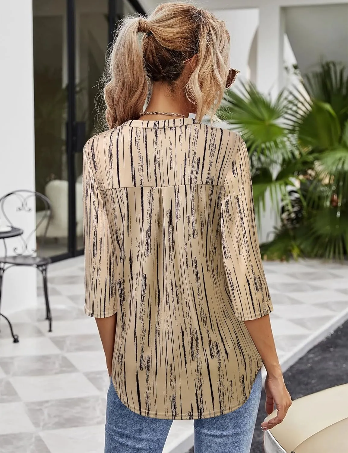 VALOLIA Womens Tops 3/4 Sleeve Shirts V Neck Blouses Dressy Casual Tunic Tops M-XXL
