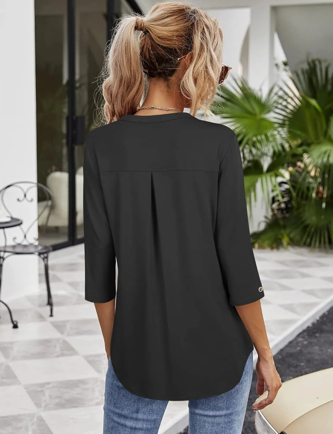 VALOLIA Womens Tops 3/4 Sleeve Shirts V Neck Blouses Dressy Casual Tunic Tops M-XXL