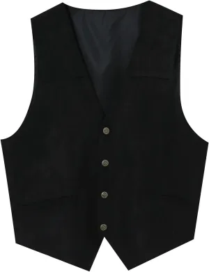 Vest Dress Plays Suede Retro V Neck Solid Color Pocket Button Leather Vest Jacket Vest Mens Vest Formal Great Great