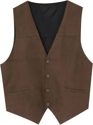 Vest Dress Plays Suede Retro V Neck Solid Color Pocket Button Leather Vest Jacket Vest Mens Vest Formal Great Great