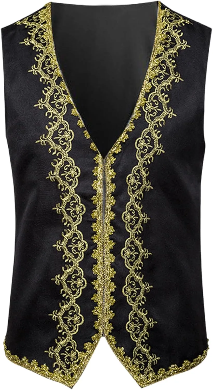 Victorian Waistcoat for Men Slim Fit Jacquard Embroidered Opera Vest Medieval Court Prince Costume Performance Wear