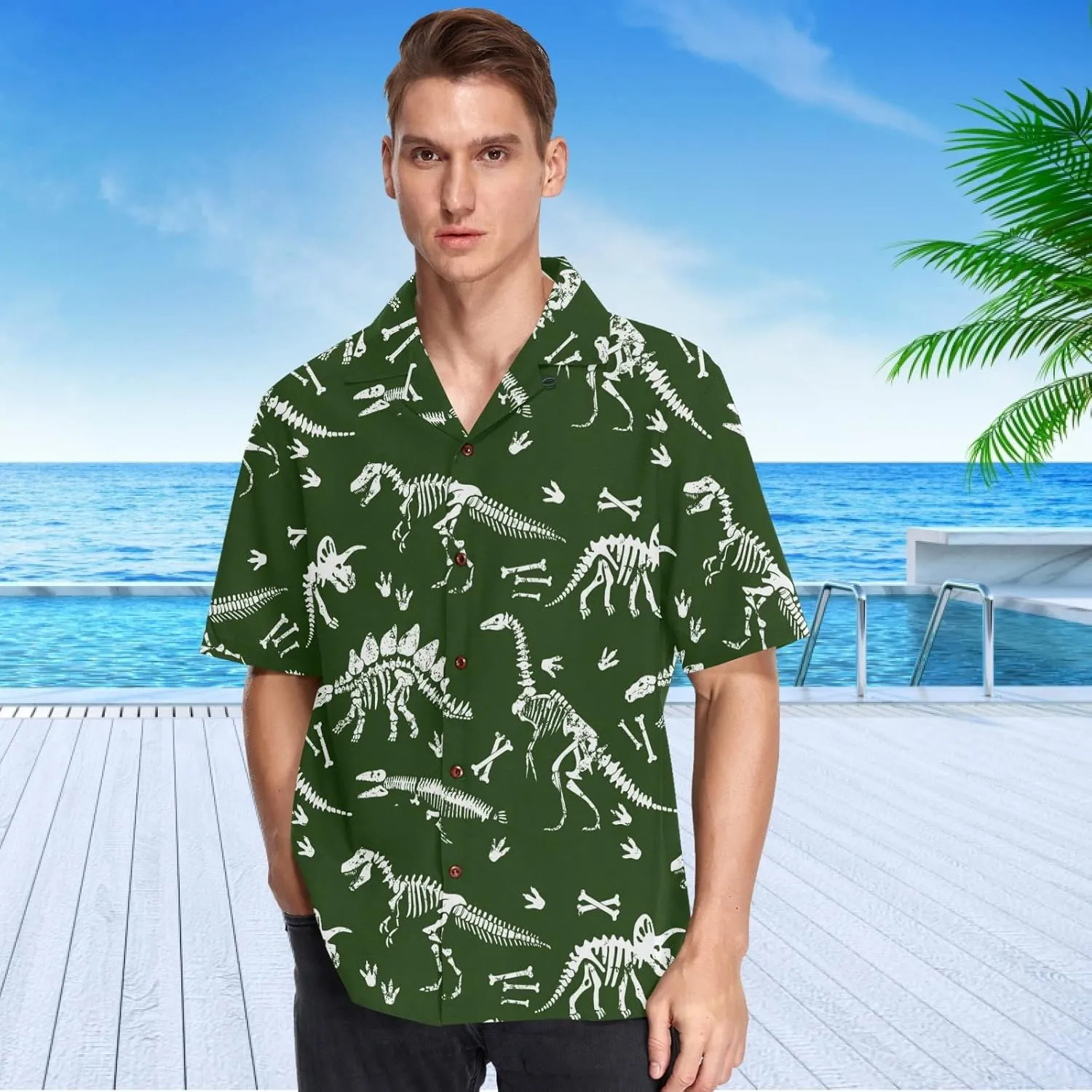 visesunny Mens Casual Button Down Short Sleeve Hawaiian Shirt Aloha Shirt