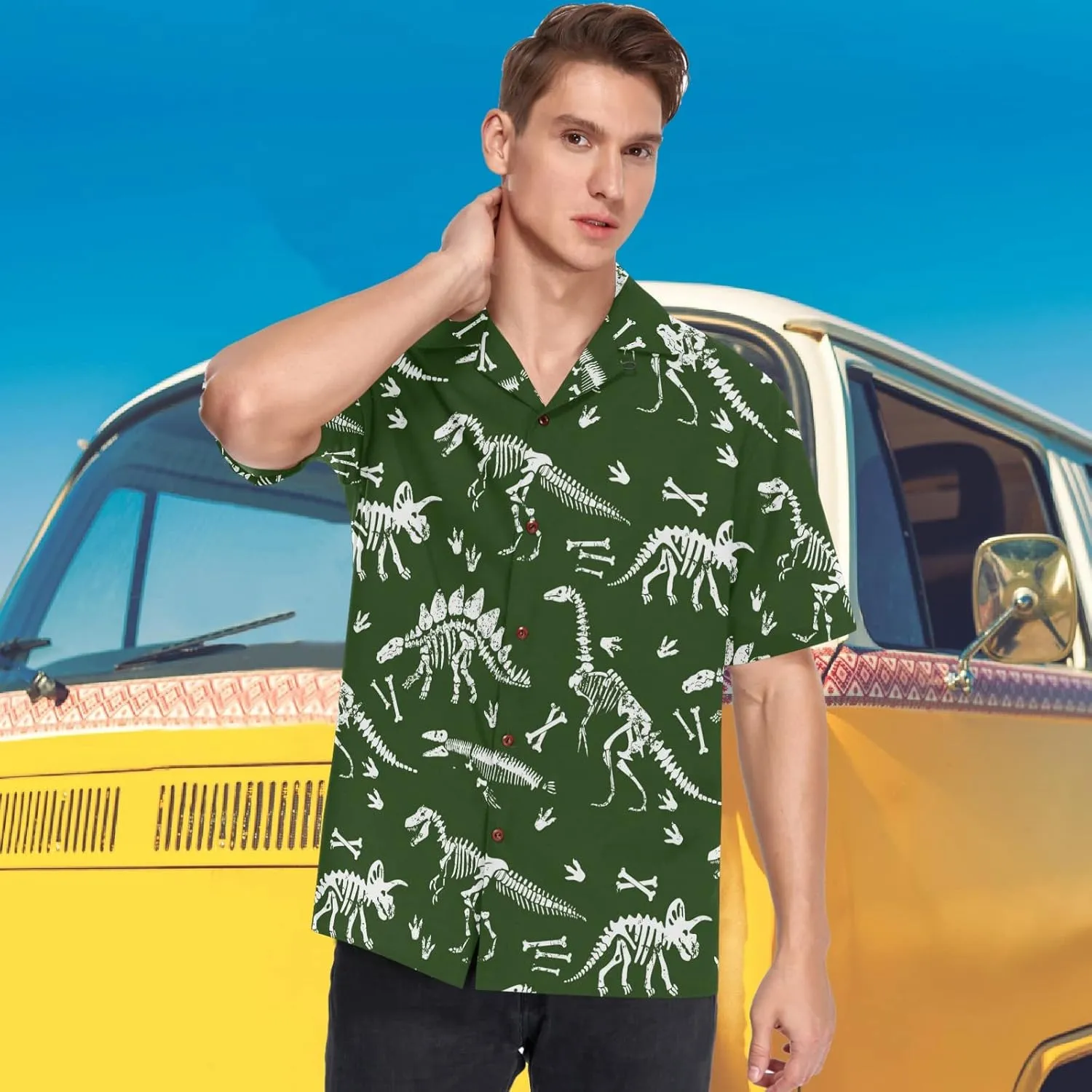 visesunny Mens Casual Button Down Short Sleeve Hawaiian Shirt Aloha Shirt
