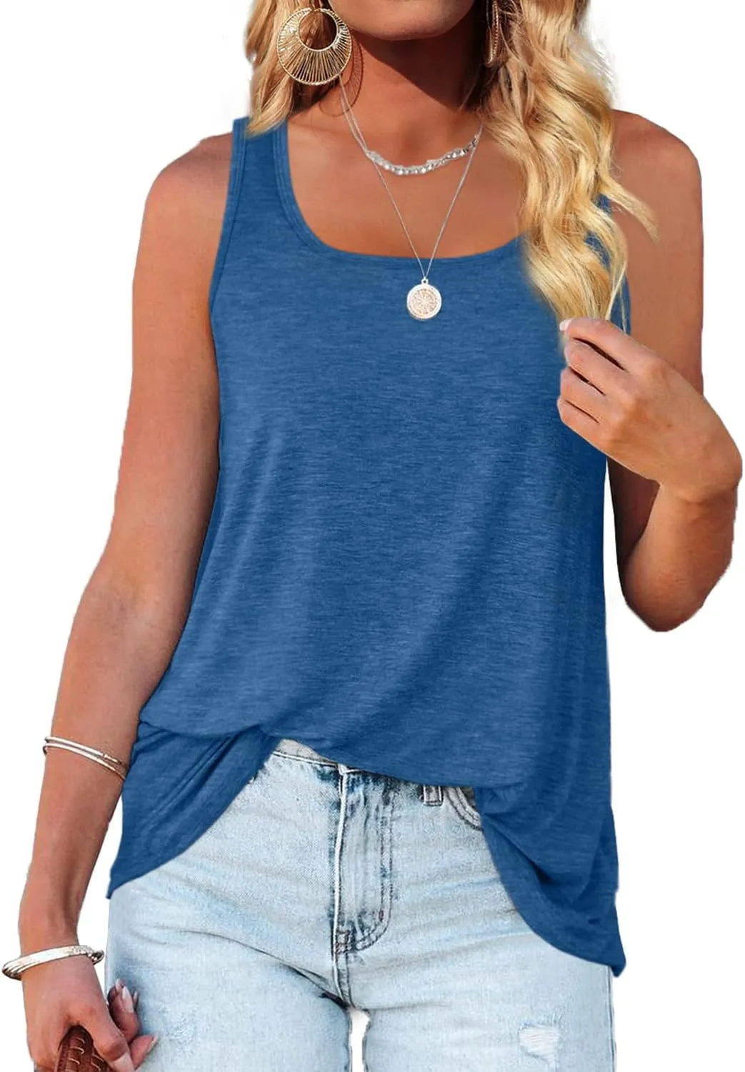 WIHOLL Womens Tank Tops U Neck Dolphin Hem Casual Flowy Summer Sleeveless Tunic Tshirts