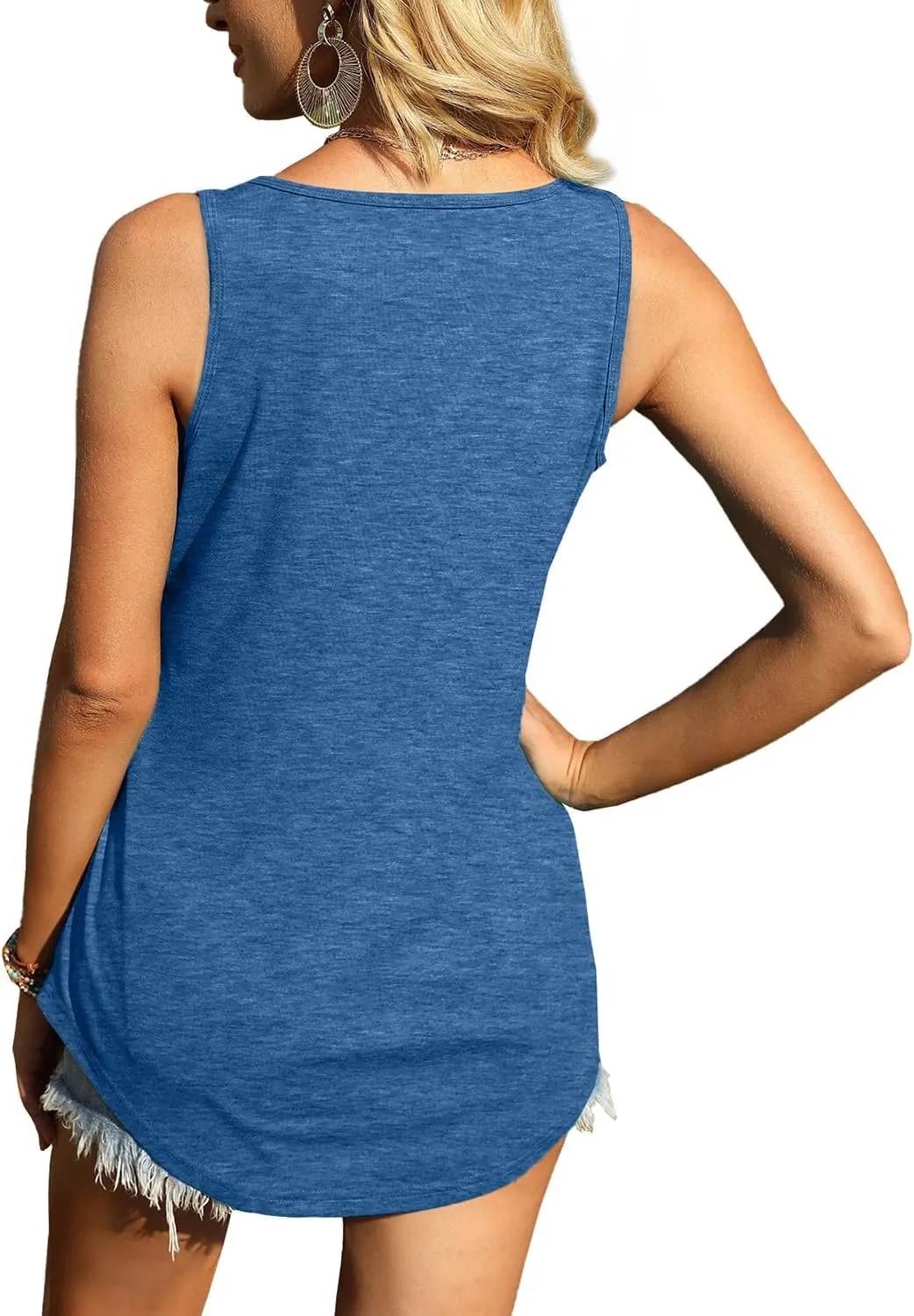 WIHOLL Womens Tank Tops U Neck Dolphin Hem Casual Flowy Summer Sleeveless Tunic Tshirts