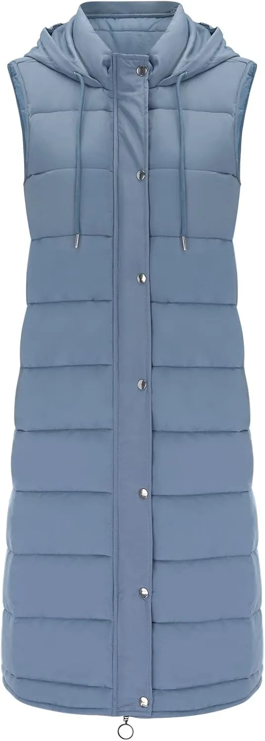Winter Casual Stand Collar Gilet Hood Sleeveless Warm Down Coat with Pockets Quilted Vest Down Jacket Womens Puffer