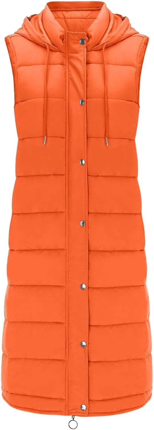 Winter Casual Stand Collar Gilet Hood Sleeveless Warm Down Coat with Pockets Quilted Vest Down Jacket Womens Puffer