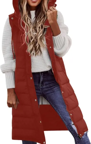 Winter Casual Stand Collar Gilet Hood Sleeveless Warm Down Coat with Pockets Quilted Vest Down Jacket Womens Puffer