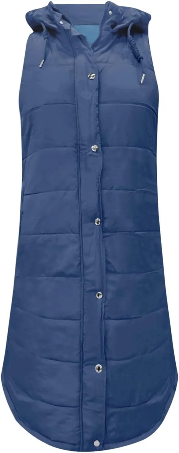 Winter Casual Stand Collar Gilet Hood Sleeveless Warm Down Coat with Pockets Quilted Vest Down Jacket Womens Puffer