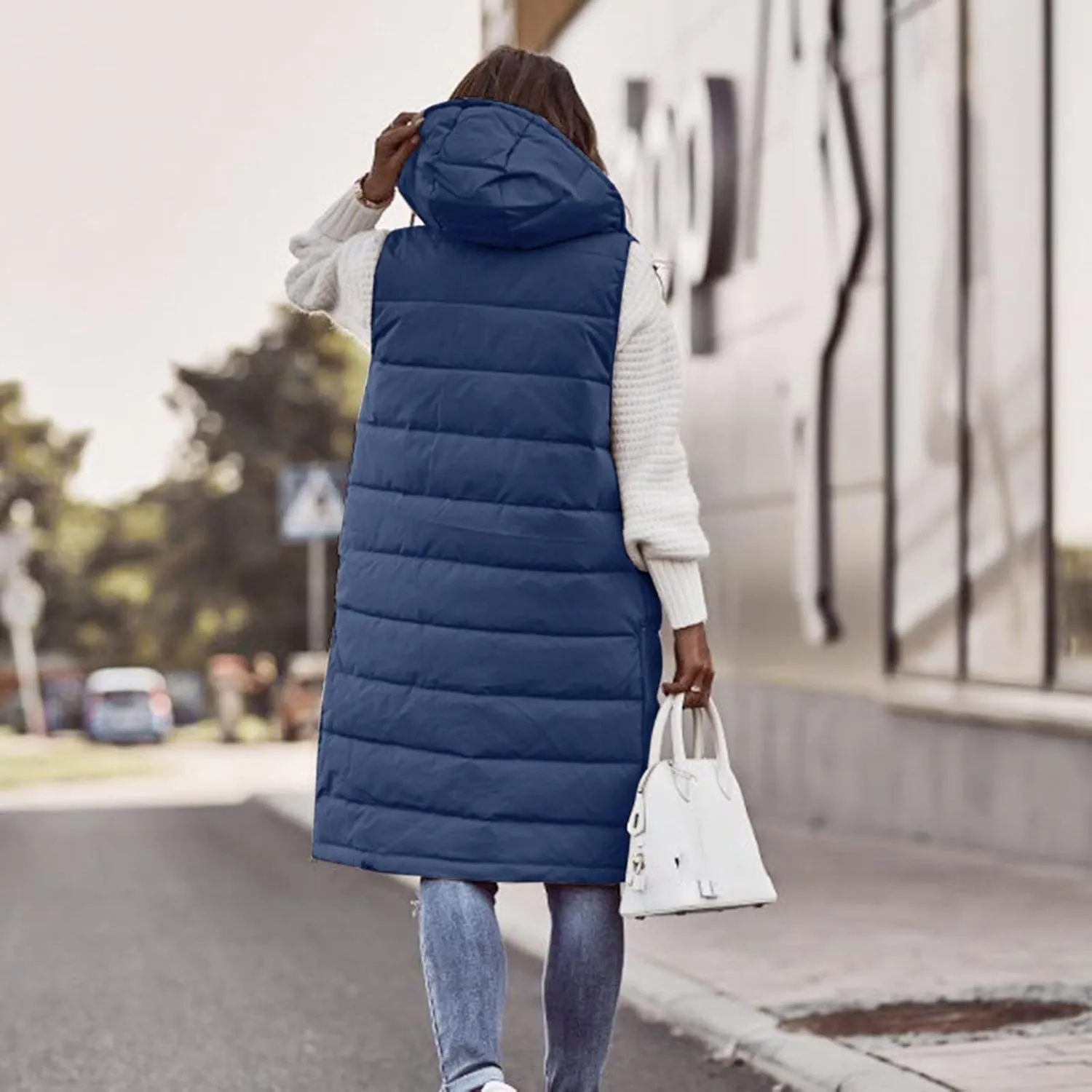 Winter Casual Stand Collar Gilet Hood Sleeveless Warm Down Coat with Pockets Quilted Vest Down Jacket Womens Puffer