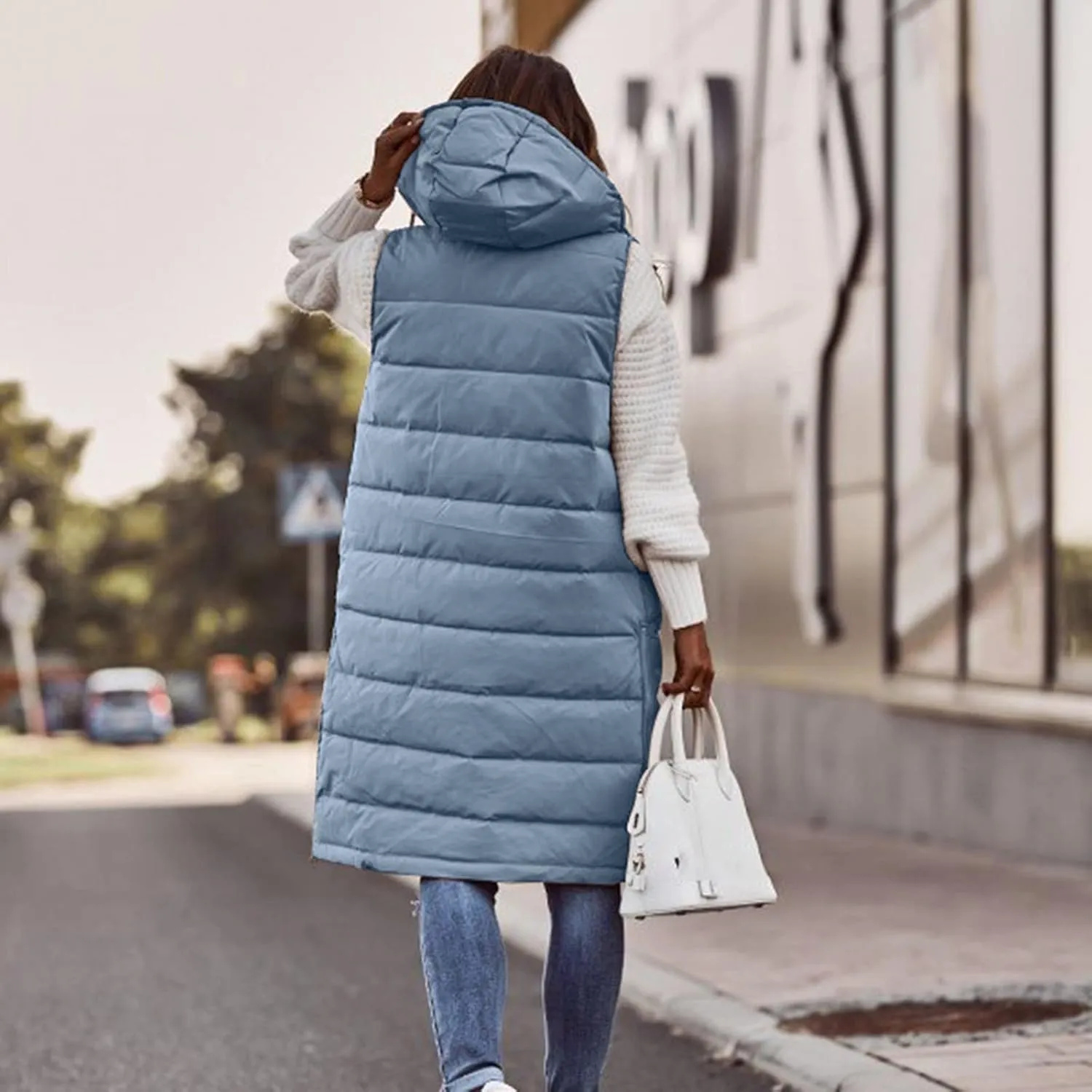 Winter Casual Stand Collar Gilet Hood Sleeveless Warm Down Coat with Pockets Quilted Vest Down Jacket Womens Puffer