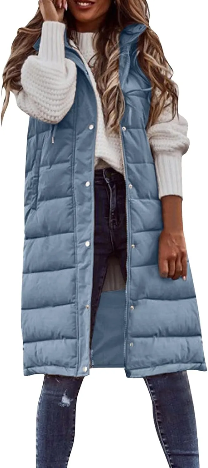 Winter Casual Stand Collar Gilet Hood Sleeveless Warm Down Coat with Pockets Quilted Vest Down Jacket Womens Puffer