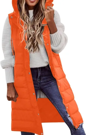 Winter Casual Stand Collar Gilet Hood Sleeveless Warm Down Coat with Pockets Quilted Vest Down Jacket Womens Puffer
