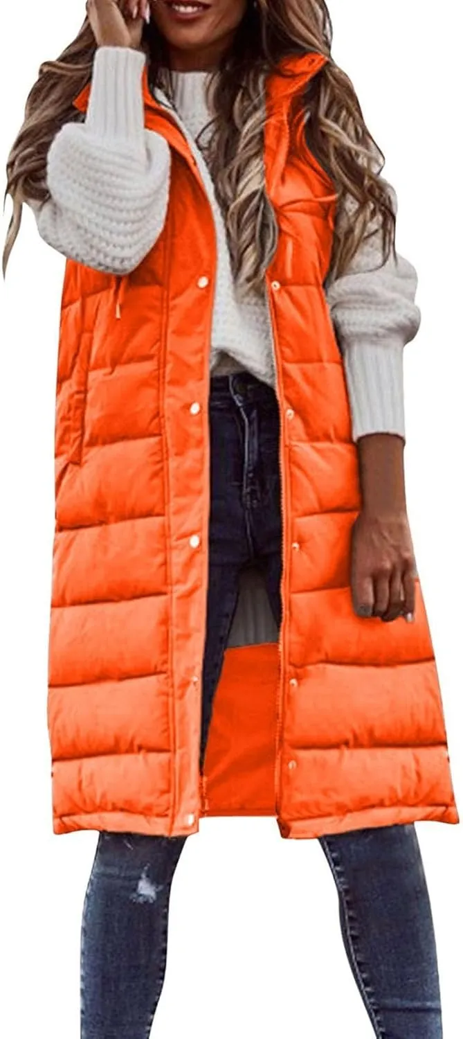 Winter Casual Stand Collar Gilet Hood Sleeveless Warm Down Coat with Pockets Quilted Vest Down Jacket Womens Puffer