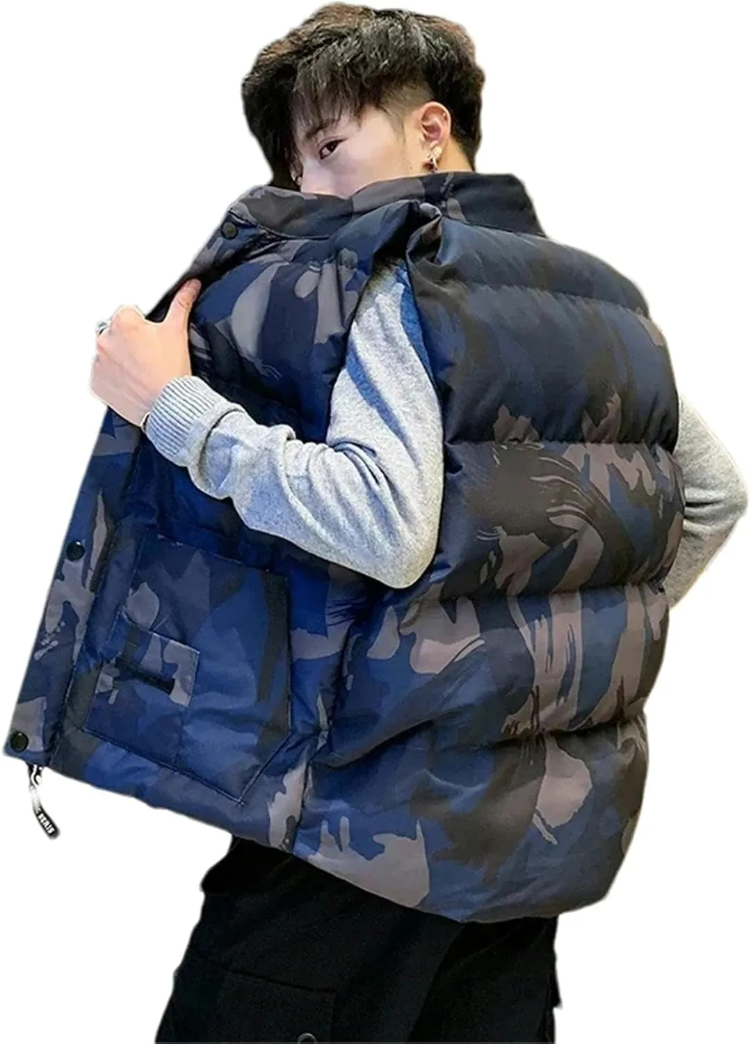 Winter Warm Men's Vest Coat Thick Windproof Camouflage Sleeveless Jacket Male Casual Collar Down Cotton Padded Vest