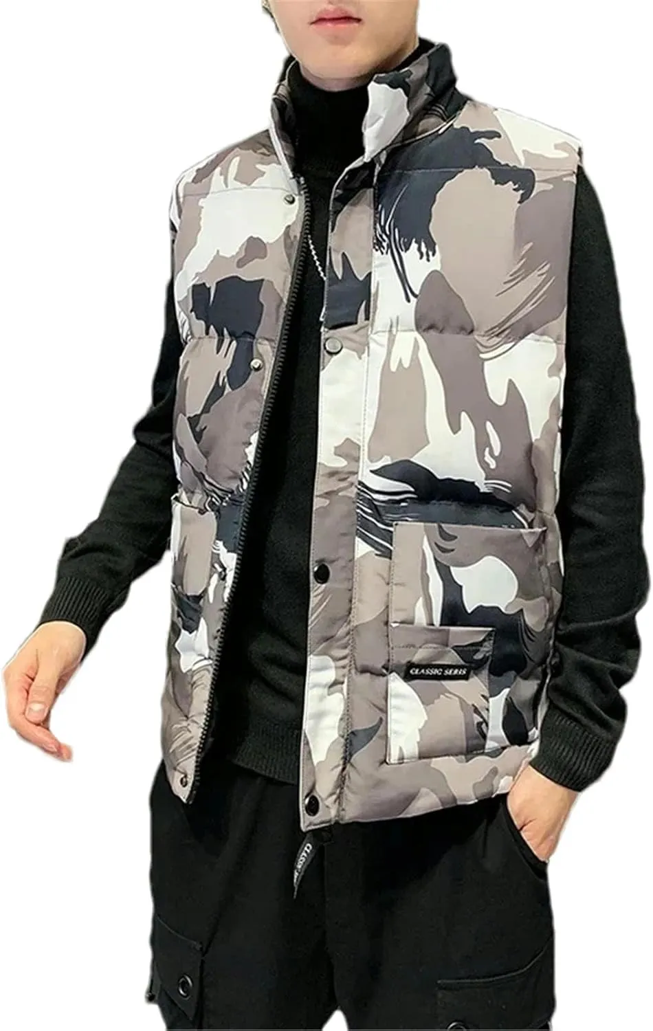Winter Warm Men's Vest Coat Thick Windproof Camouflage Sleeveless Jacket Male Casual Collar Down Cotton Padded Vest