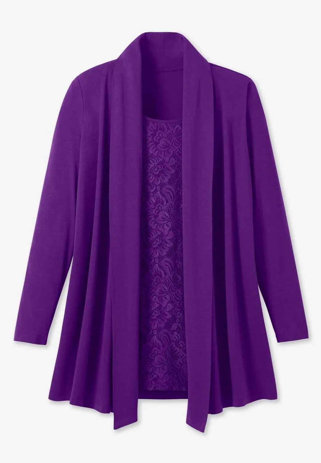 Woman Within Plus Size 2-Fer Cardigan & Lace Tunic