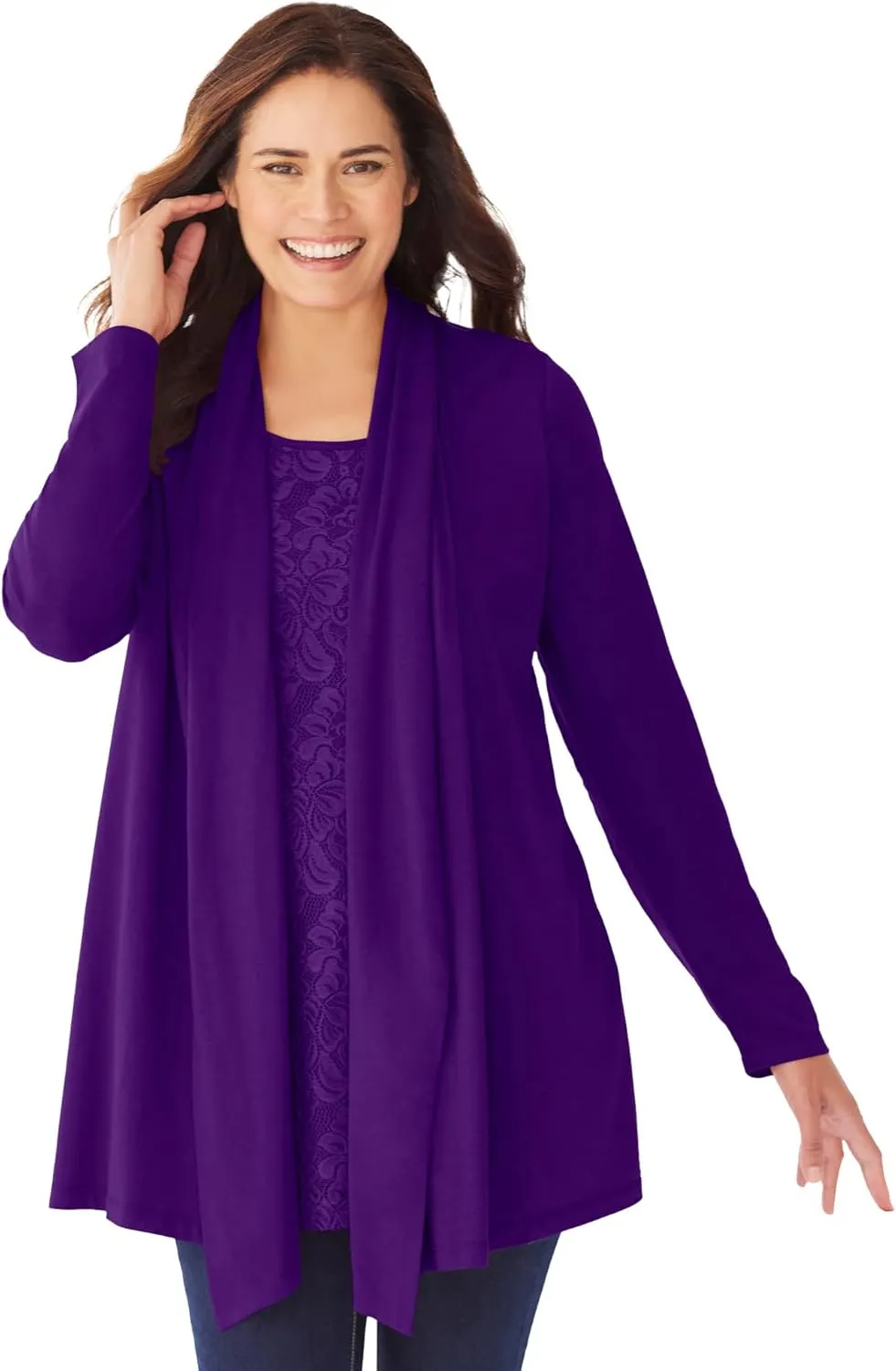Woman Within Plus Size 2-Fer Cardigan & Lace Tunic