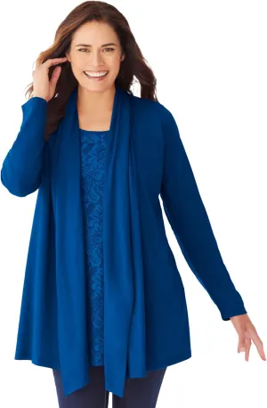 Woman Within Plus Size 2-Fer Cardigan & Lace Tunic