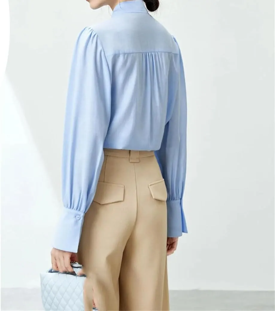 Women Bow Chiffon Blouse Camisole 2 Piece Set Loose Button Up Shirt Tank Top