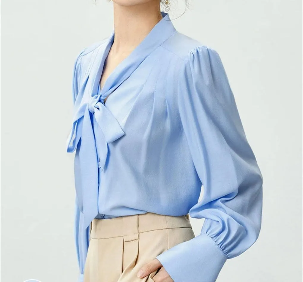 Women Bow Chiffon Blouse Camisole 2 Piece Set Loose Button Up Shirt Tank Top