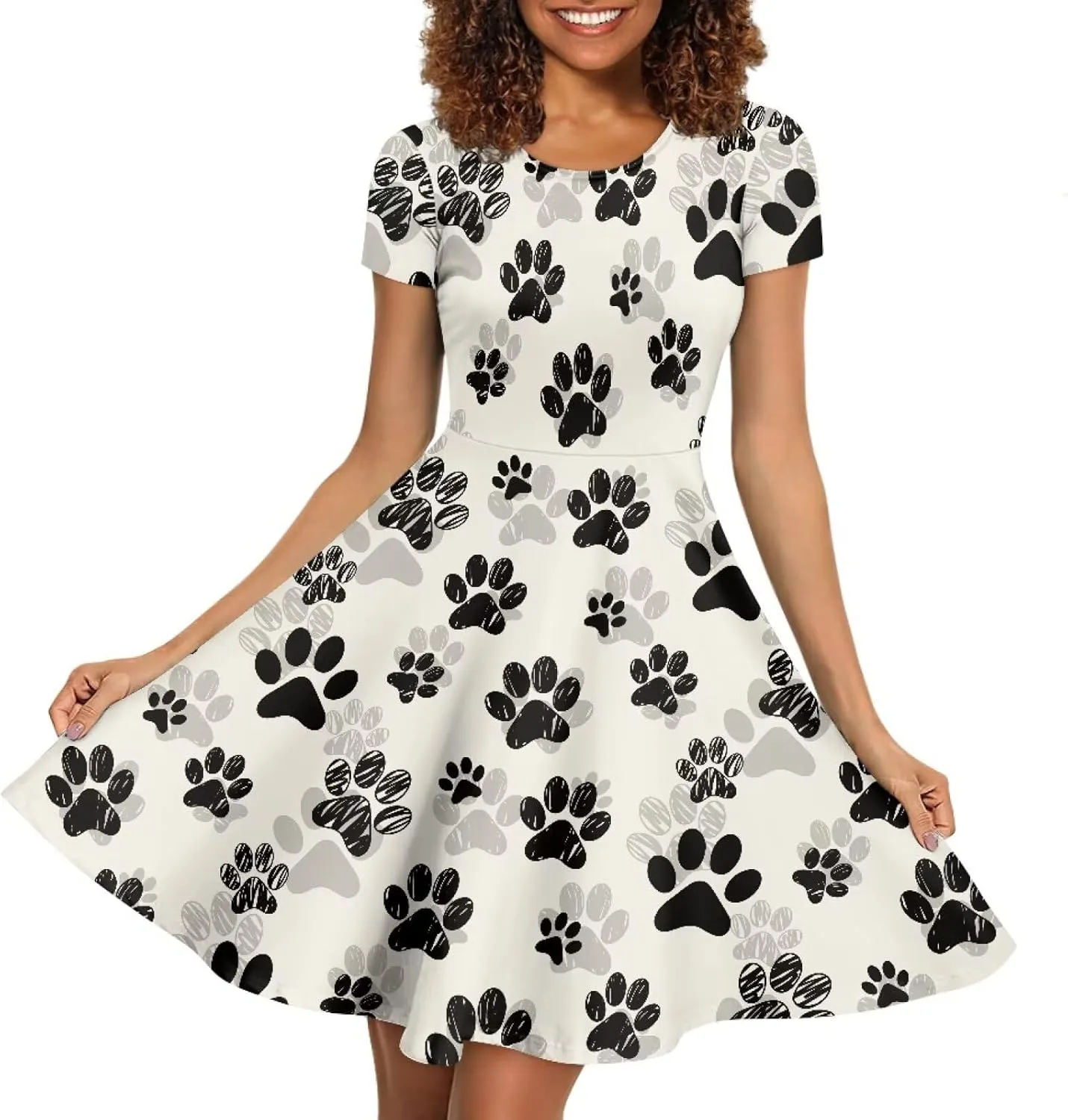 Women Elegant Casual Dress Short Sleeve Summer Maxi Dresses Round Neck Beach Sundress Loose Fitting Party Dress