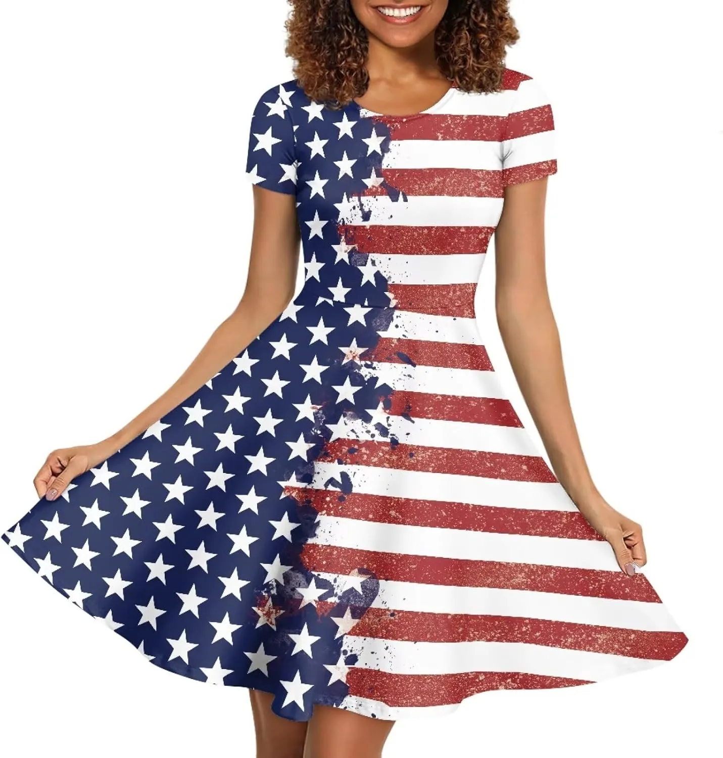 Women Elegant Casual Dress Short Sleeve Summer Maxi Dresses Round Neck Beach Sundress Loose Fitting Party Dress