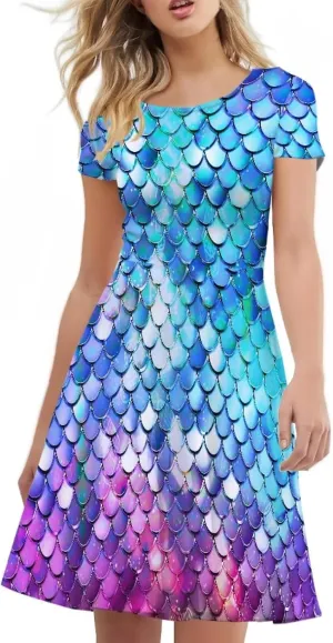 Women Elegant Casual Dress Short Sleeve Summer Maxi Dresses Round Neck Beach Sundress Loose Fitting Party Dress