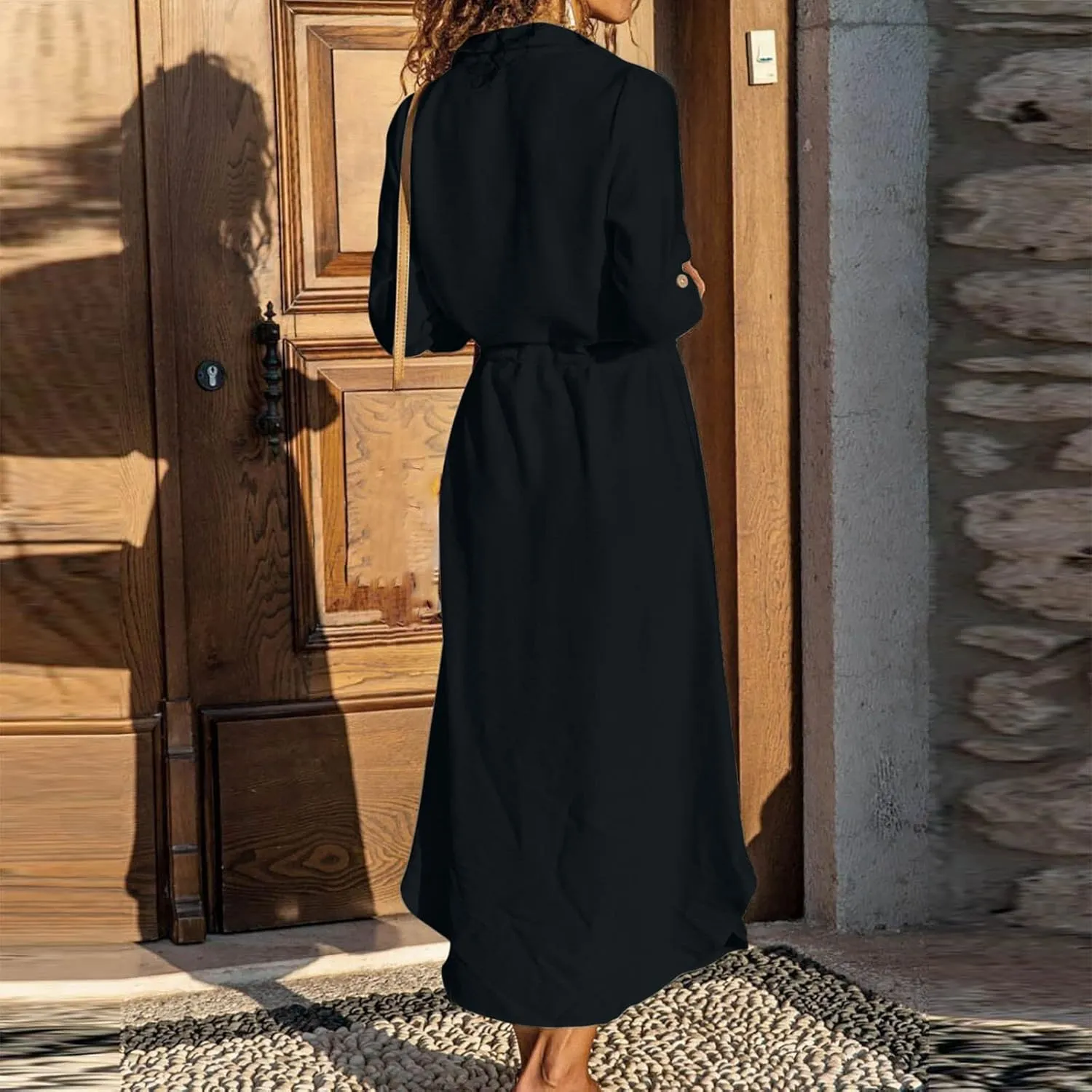 Women Elegant Casual Summer Spring Button Down Front Long Sleeve Maxi Dress Long Cardigan Cover Ups Shirt Dresses
