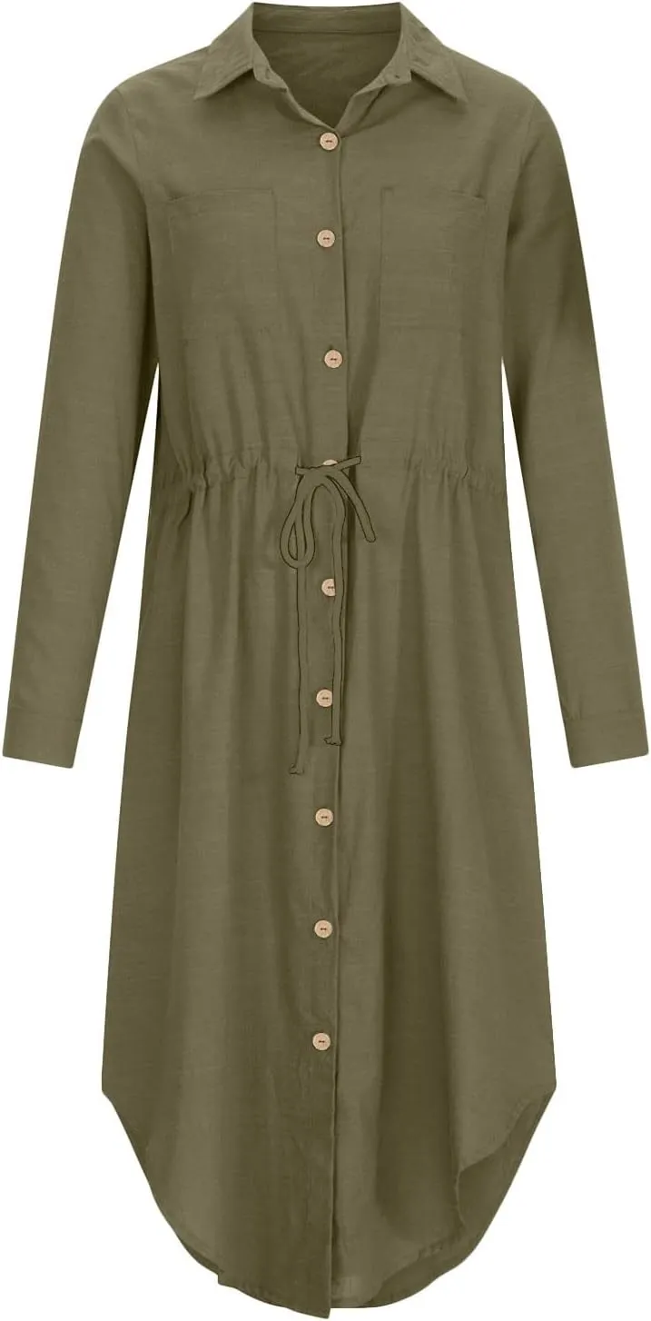 Women Elegant Casual Summer Spring Button Down Front Long Sleeve Maxi Dress Long Cardigan Cover Ups Shirt Dresses