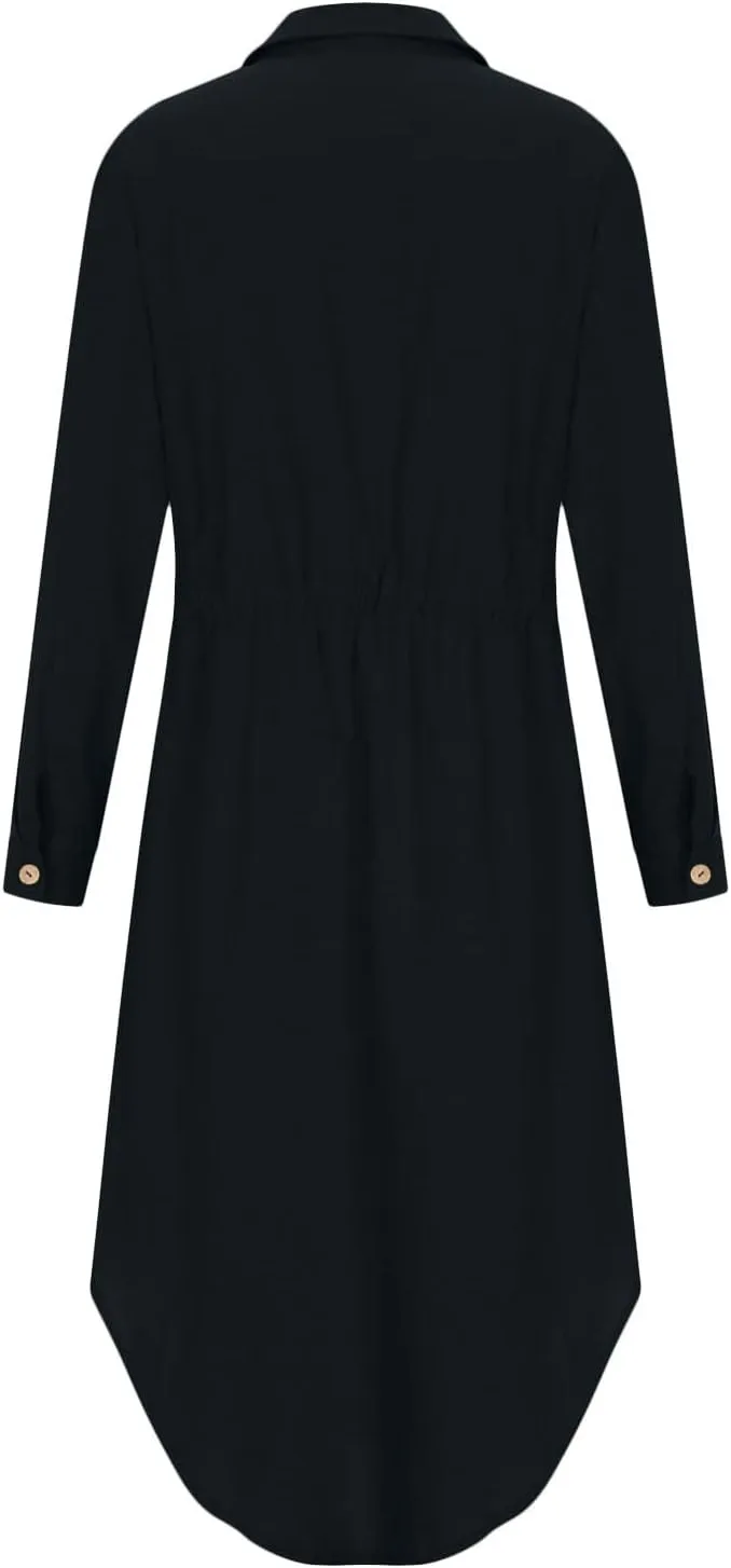 Women Elegant Casual Summer Spring Button Down Front Long Sleeve Maxi Dress Long Cardigan Cover Ups Shirt Dresses