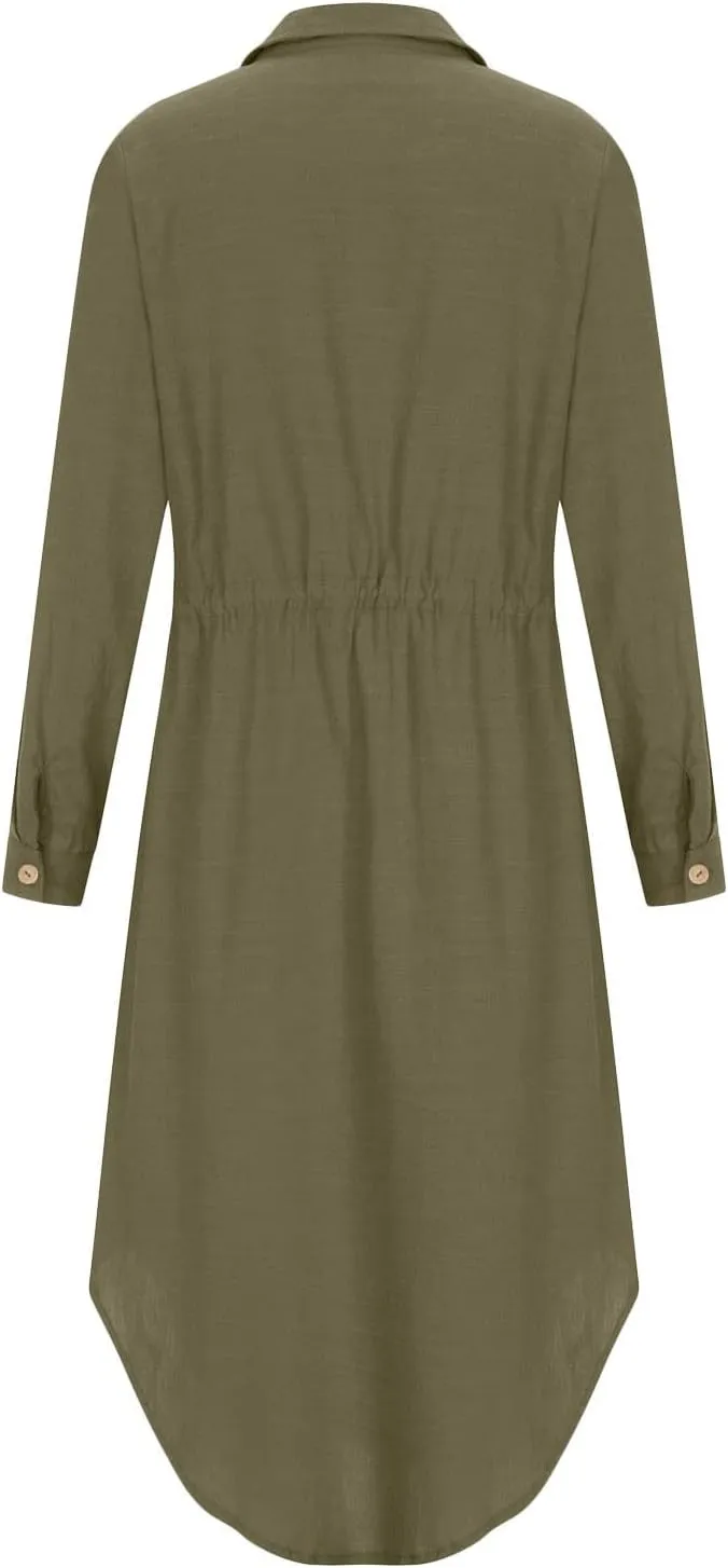 Women Elegant Casual Summer Spring Button Down Front Long Sleeve Maxi Dress Long Cardigan Cover Ups Shirt Dresses