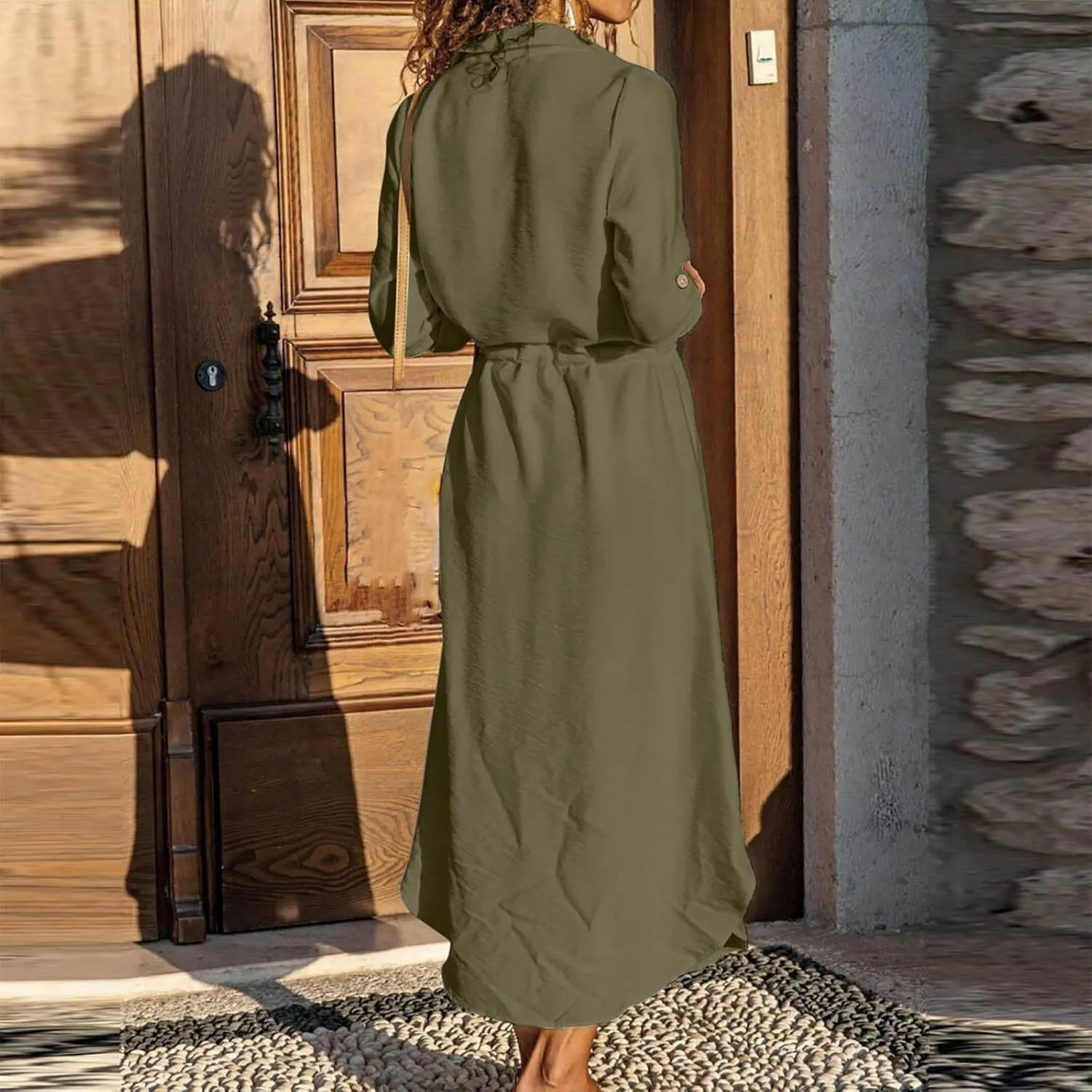 Women Elegant Casual Summer Spring Button Down Front Long Sleeve Maxi Dress Long Cardigan Cover Ups Shirt Dresses