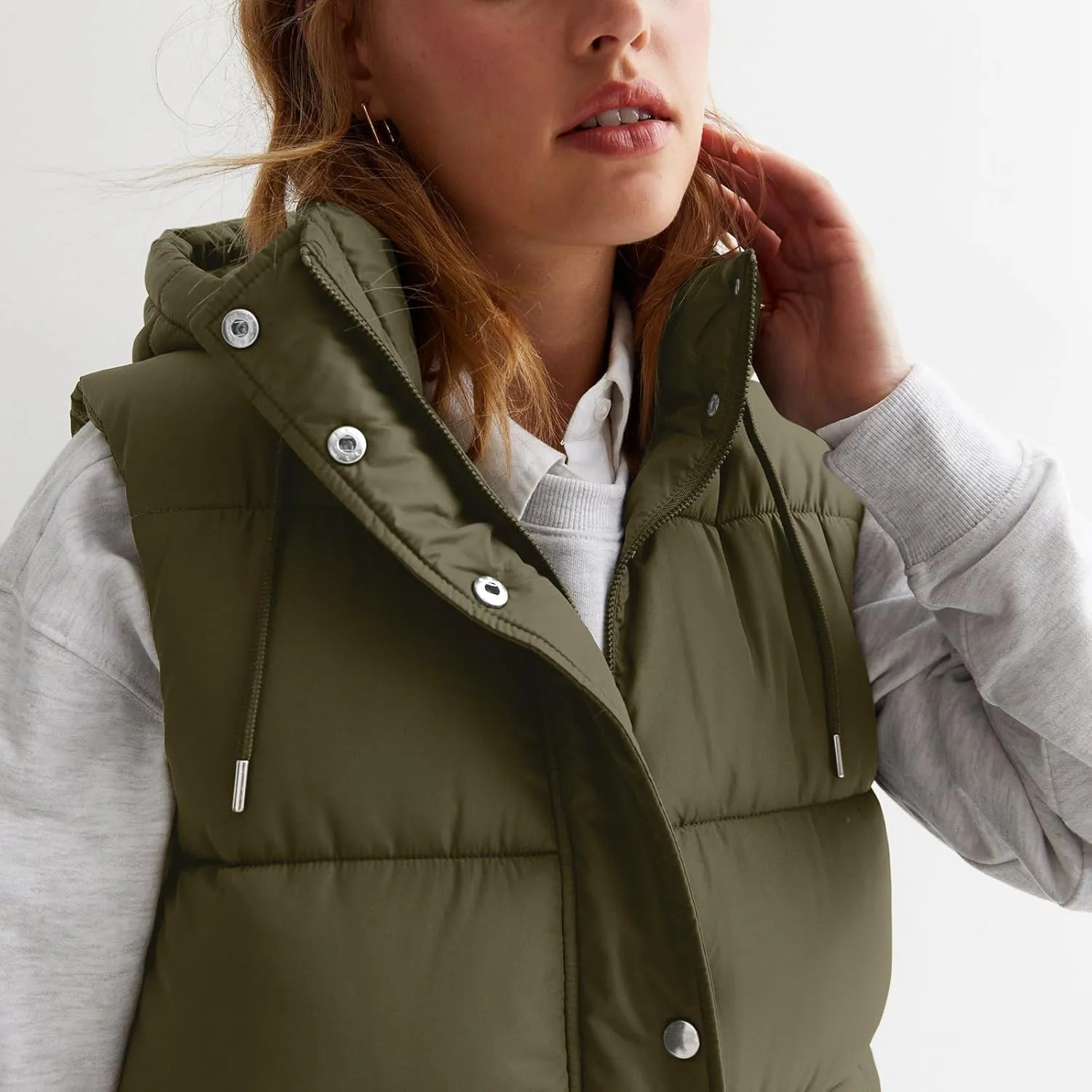 Women Long Puffer Vest Oversized Sleeveless Quilted Vest Zipper Hooded Puffy Jacket Winter Warm Padded Gilet Coat