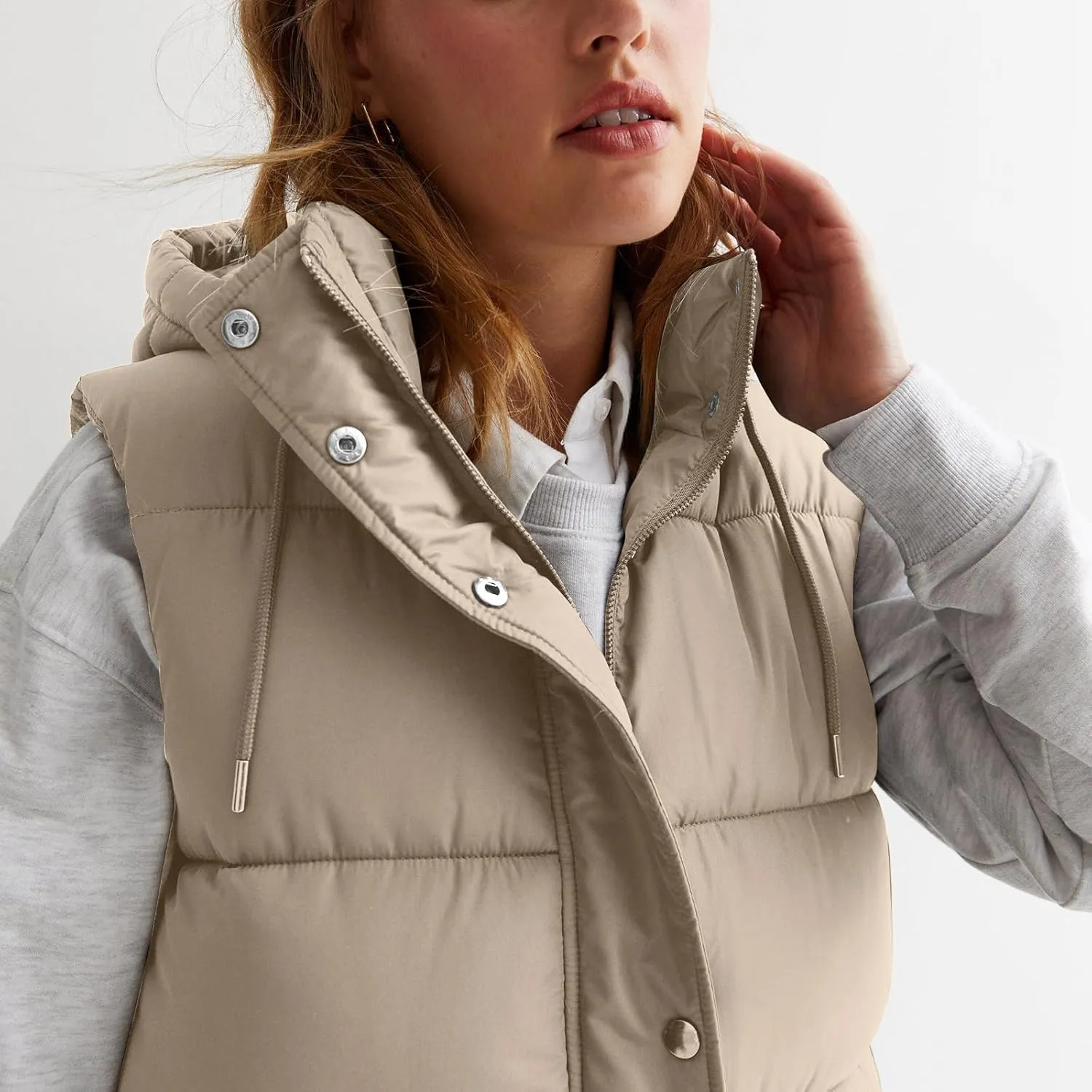Women Long Puffer Vest Oversized Sleeveless Quilted Vest Zipper Hooded Puffy Jacket Winter Warm Padded Gilet Coat