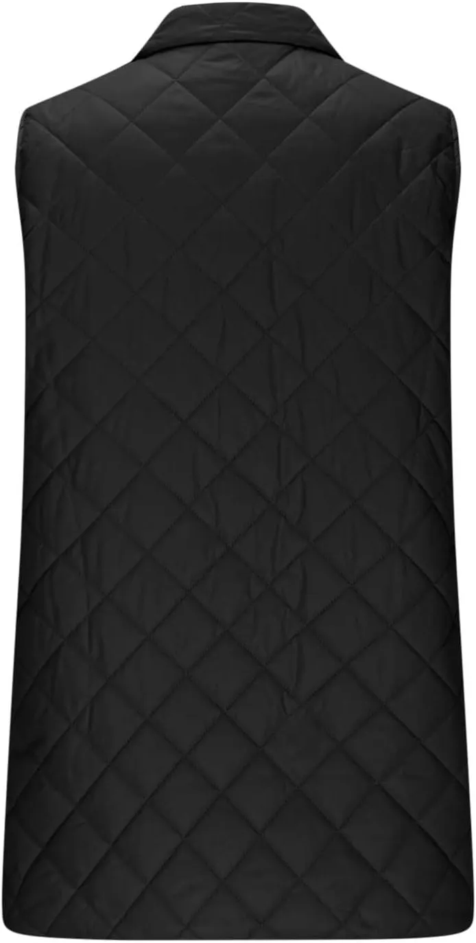 Women Mid Length Puffer Vest Lightweight Quilted Gilet Winter Warm Zip Up Sleeveless Down Jacket Fashion Waistcoat