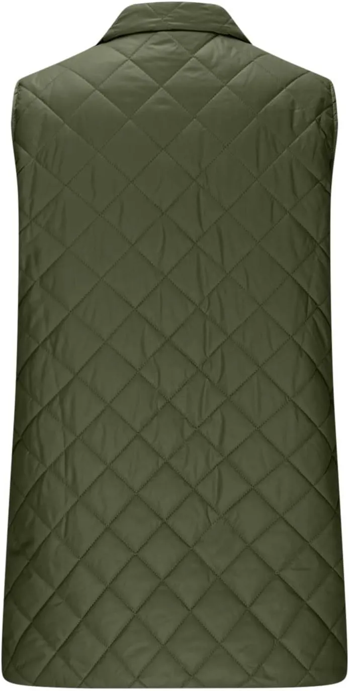 Women Mid Length Puffer Vest Lightweight Quilted Gilet Winter Warm Zip Up Sleeveless Down Jacket Fashion Waistcoat