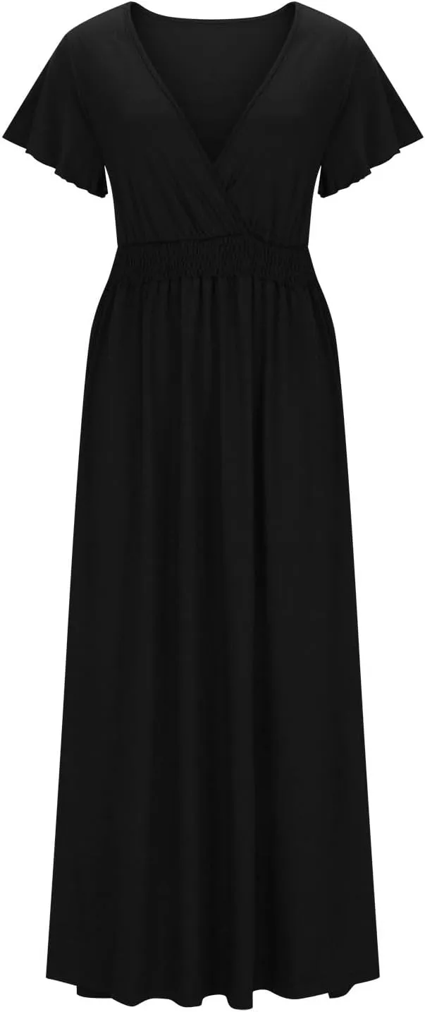 Women Plus Size Wrap V Neck Midi Dress High Waisted Side Split Elegant Casual Evening Party Date Long Dress Trendy