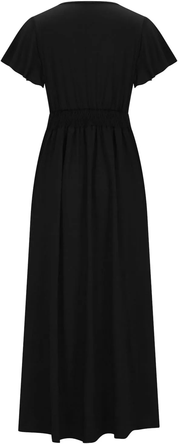 Women Plus Size Wrap V Neck Midi Dress High Waisted Side Split Elegant Casual Evening Party Date Long Dress Trendy