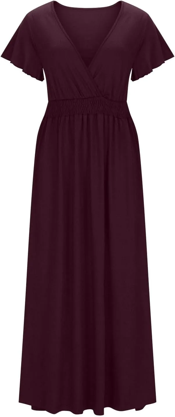 Women Plus Size Wrap V Neck Midi Dress High Waisted Side Split Elegant Casual Evening Party Date Long Dress Trendy