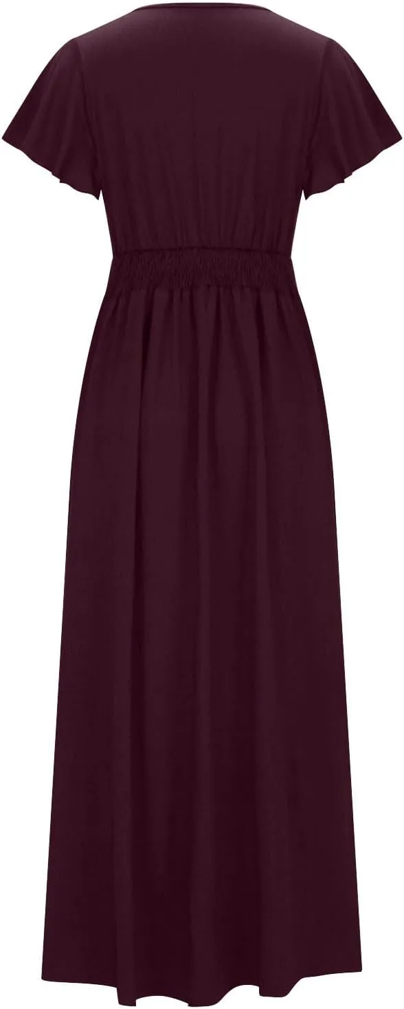 Women Plus Size Wrap V Neck Midi Dress High Waisted Side Split Elegant Casual Evening Party Date Long Dress Trendy