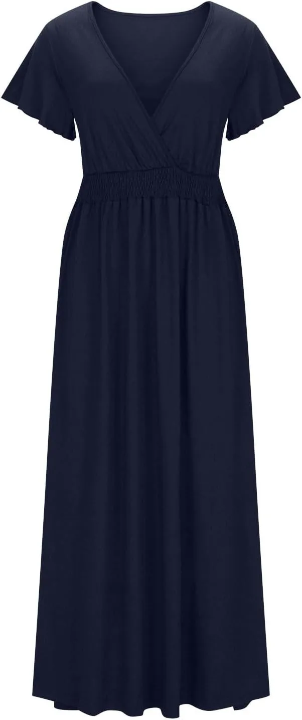 Women Plus Size Wrap V Neck Midi Dress High Waisted Side Split Elegant Casual Evening Party Date Long Dress Trendy