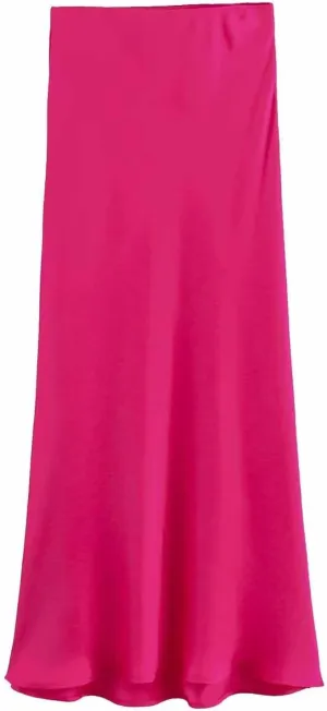Women Satin Basic Midi Skirt Bodycon High Waist Pencil Skirts Elegant Casual Slim Fit Work Skirt for Going Out
