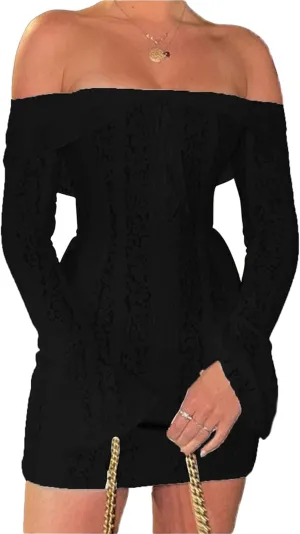 Women Sexy See Through Floral Lace Bodycon Mini Dress Y2k Off Shoulder Ruffles Hem Short Dress