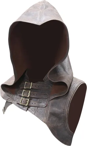Women Steampunk Cowl Hat Leather Hood Scarf Winter Neck Warmer Costume Hooded Cape Hat for Halloween Cosplay
