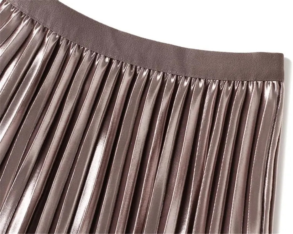 Women Tulle Irregular Velour Midi Pleated Skirthigh Waist Reversible Skirt