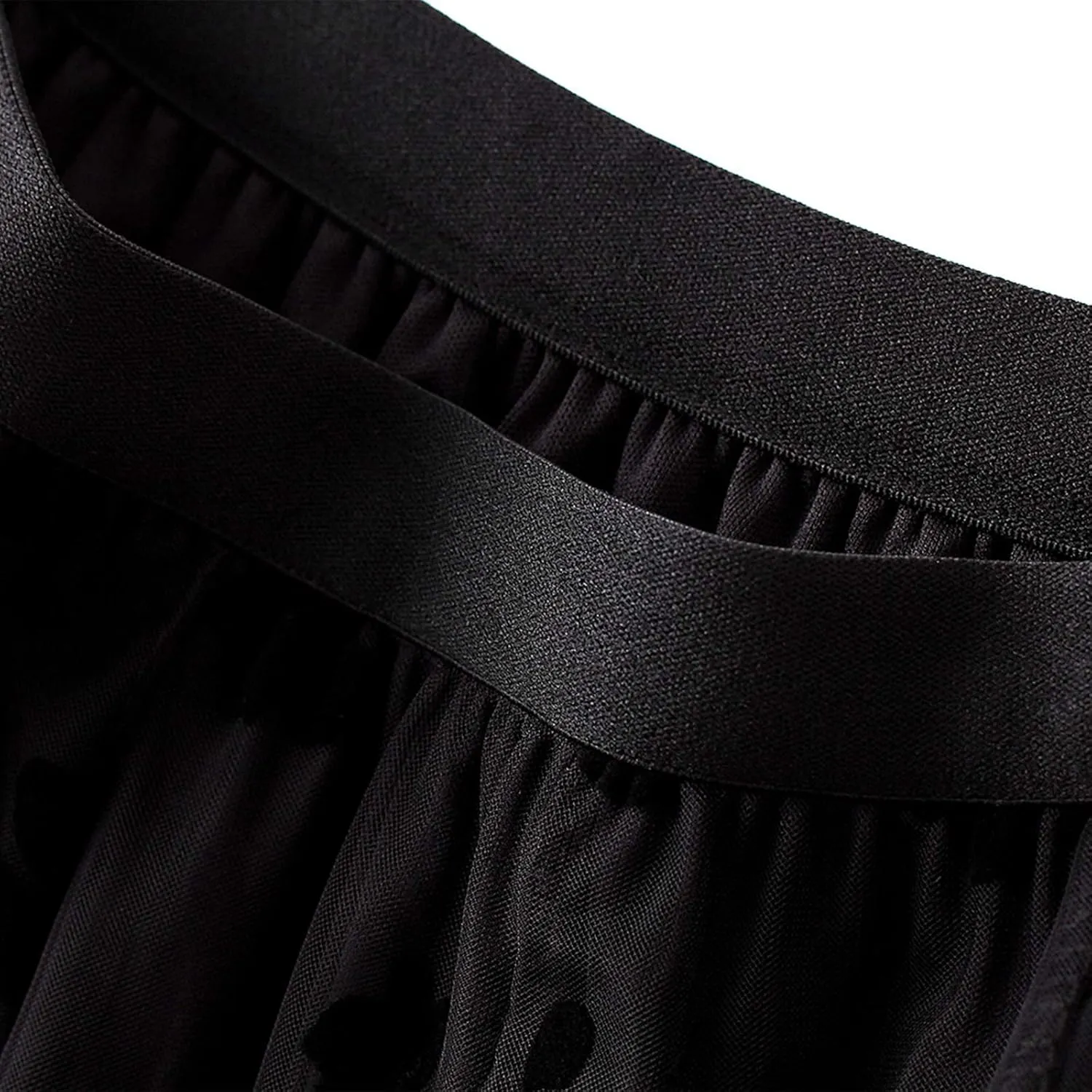 Women Tutu Tulle Skirt Elastic High Waist Layered Skirt Floral Print Mesh A-Line Midi Skirt