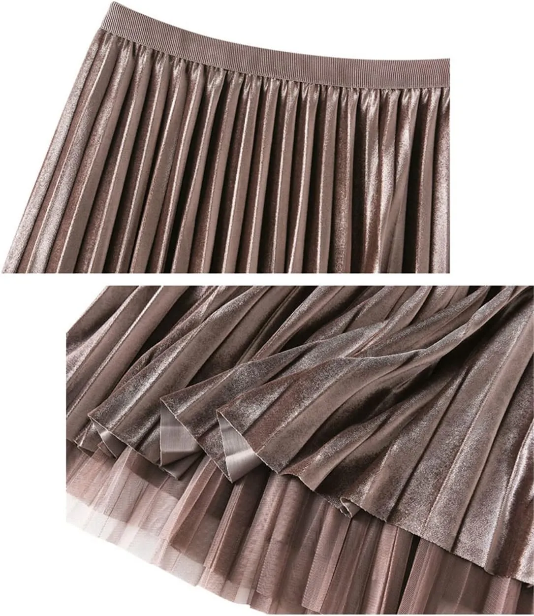 Women Velour Pleated Tulle Skirt Casual Black Midi Long Beading A Line Skirt