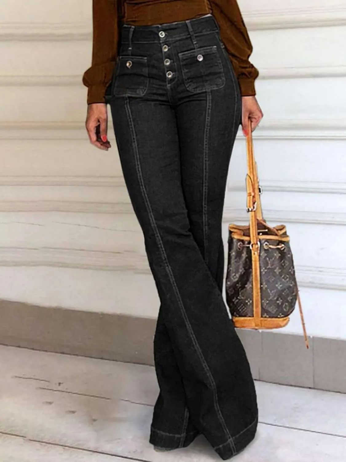 Women Womens Flare Jeans High Waisted Wide Leg Bell Bottom Jeans Loose Baggy Jeans Denim Pants