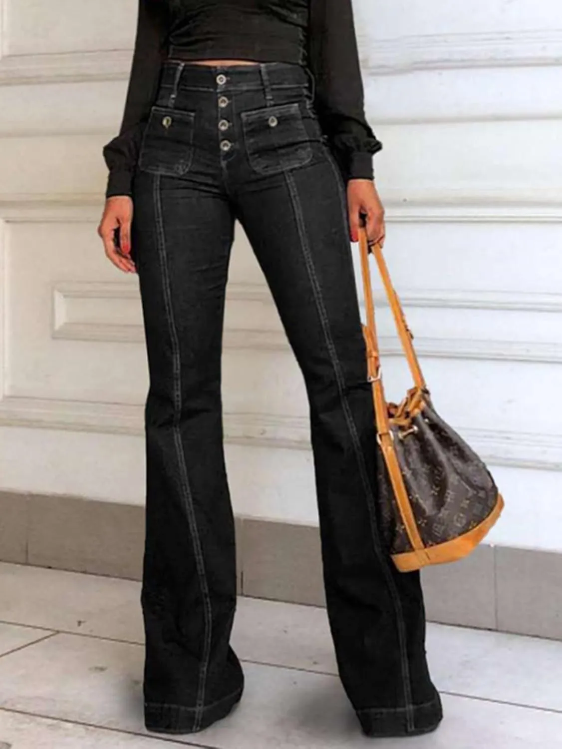 Women Womens Flare Jeans High Waisted Wide Leg Bell Bottom Jeans Loose Baggy Jeans Denim Pants